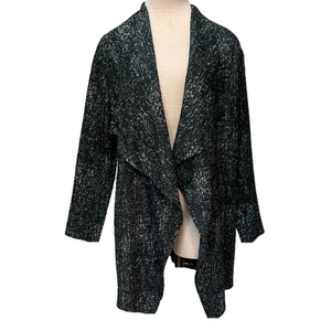 Chico’s Travelers sz L dark green/black/white crinkle open front cardigan